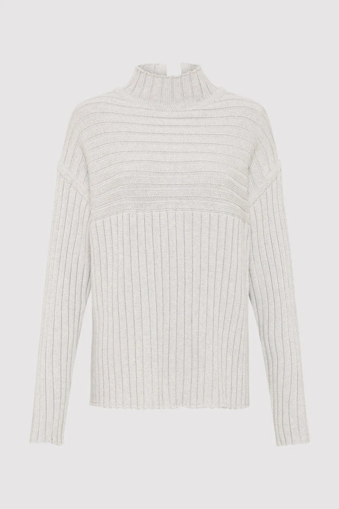 St. Agni Mock Neck Rib Knit Jumper - Soft Grey