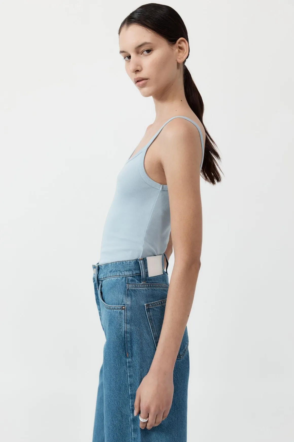 St. Agni Organic Cotton Asymm Tank - Stone Blue