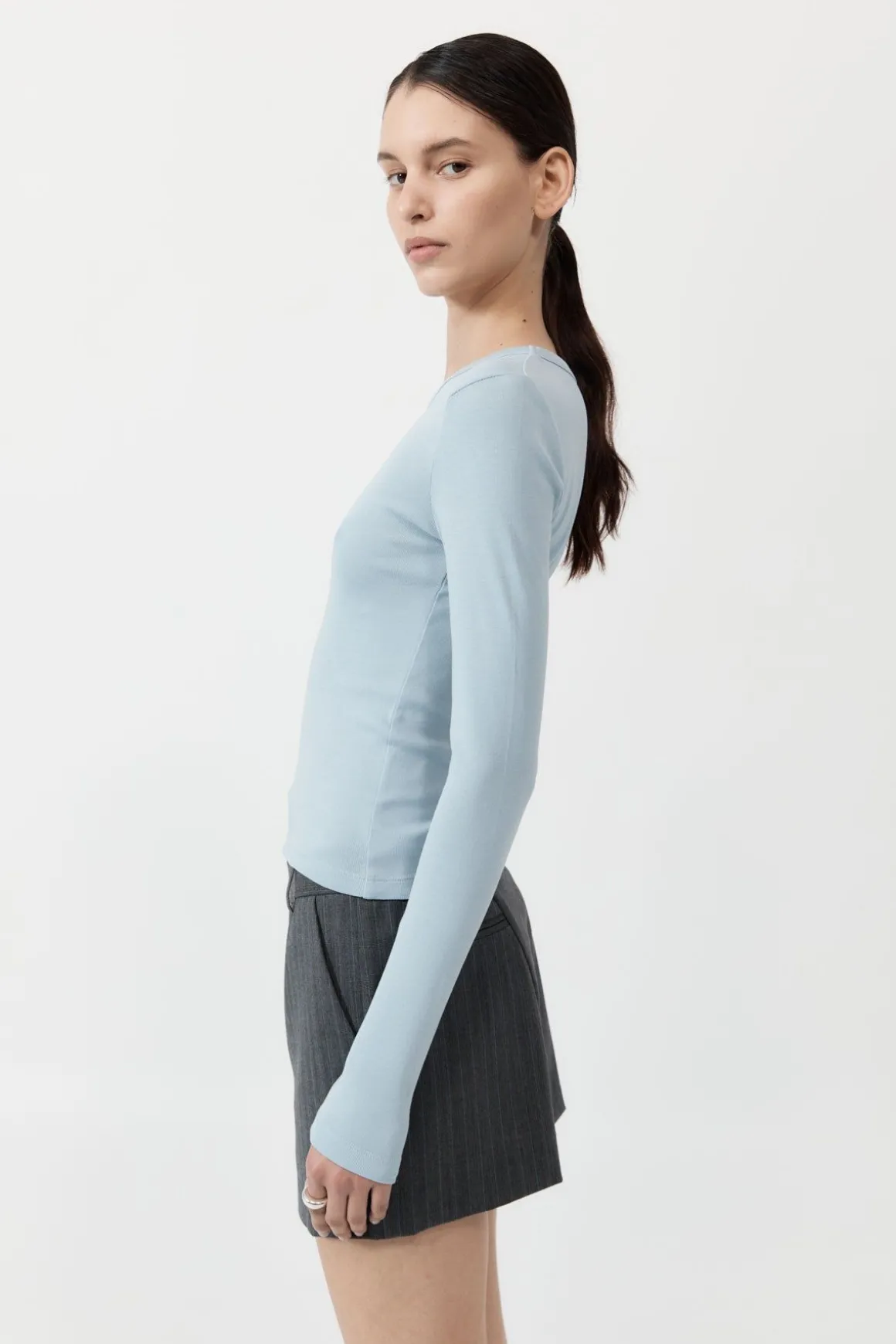 St. Agni Organic Cotton Long Sleeve Top - Stone Blue