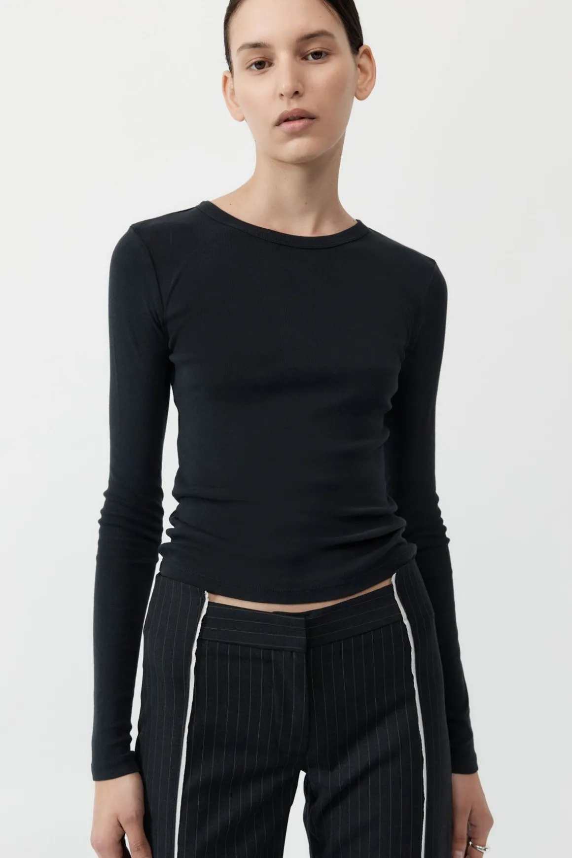 St. Agni Organic Cotton Long Sleeve Top - Black