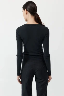 St. Agni Organic Cotton Long Sleeve Top - Black