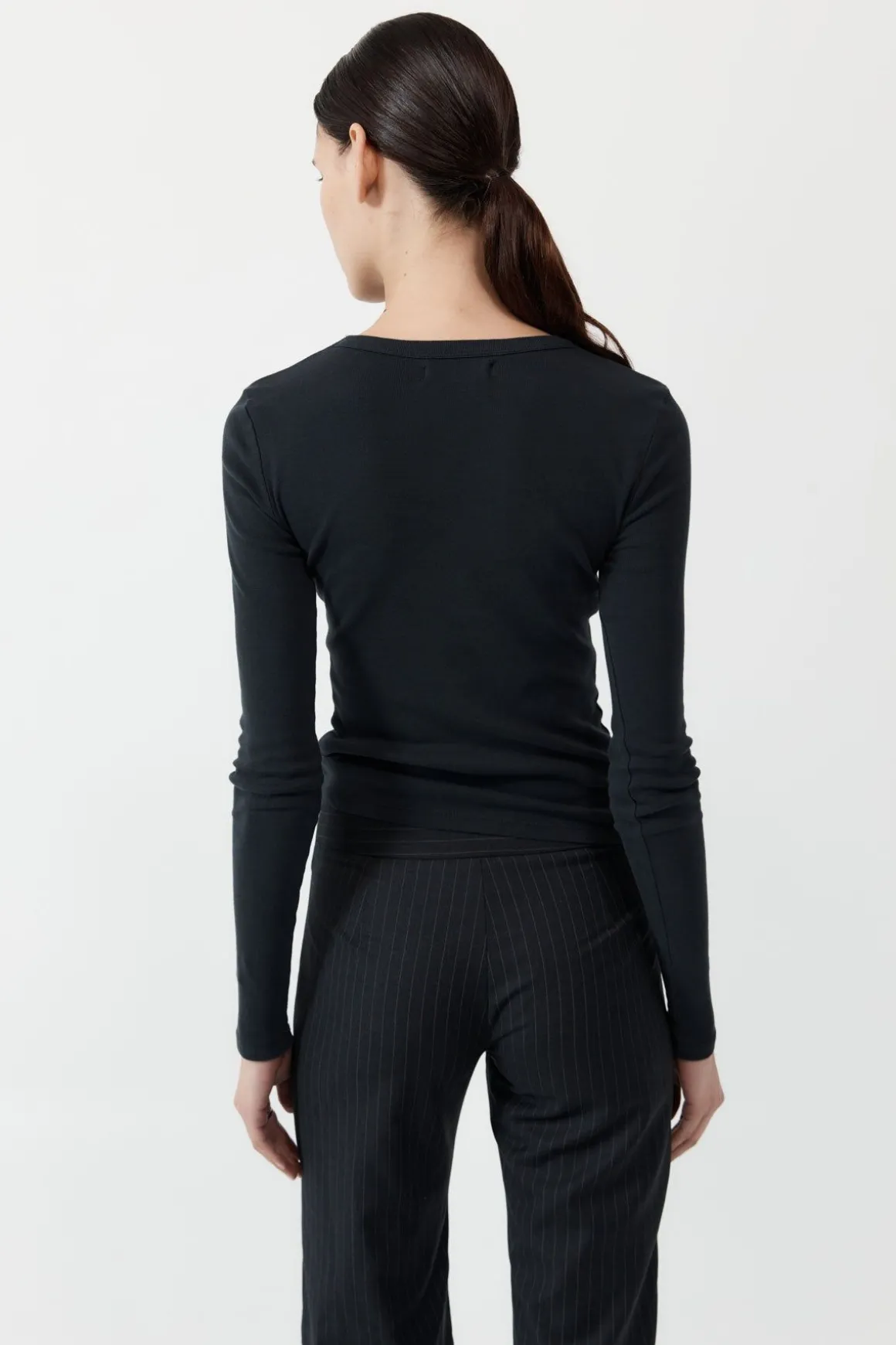 St. Agni Organic Cotton Long Sleeve Top - Black