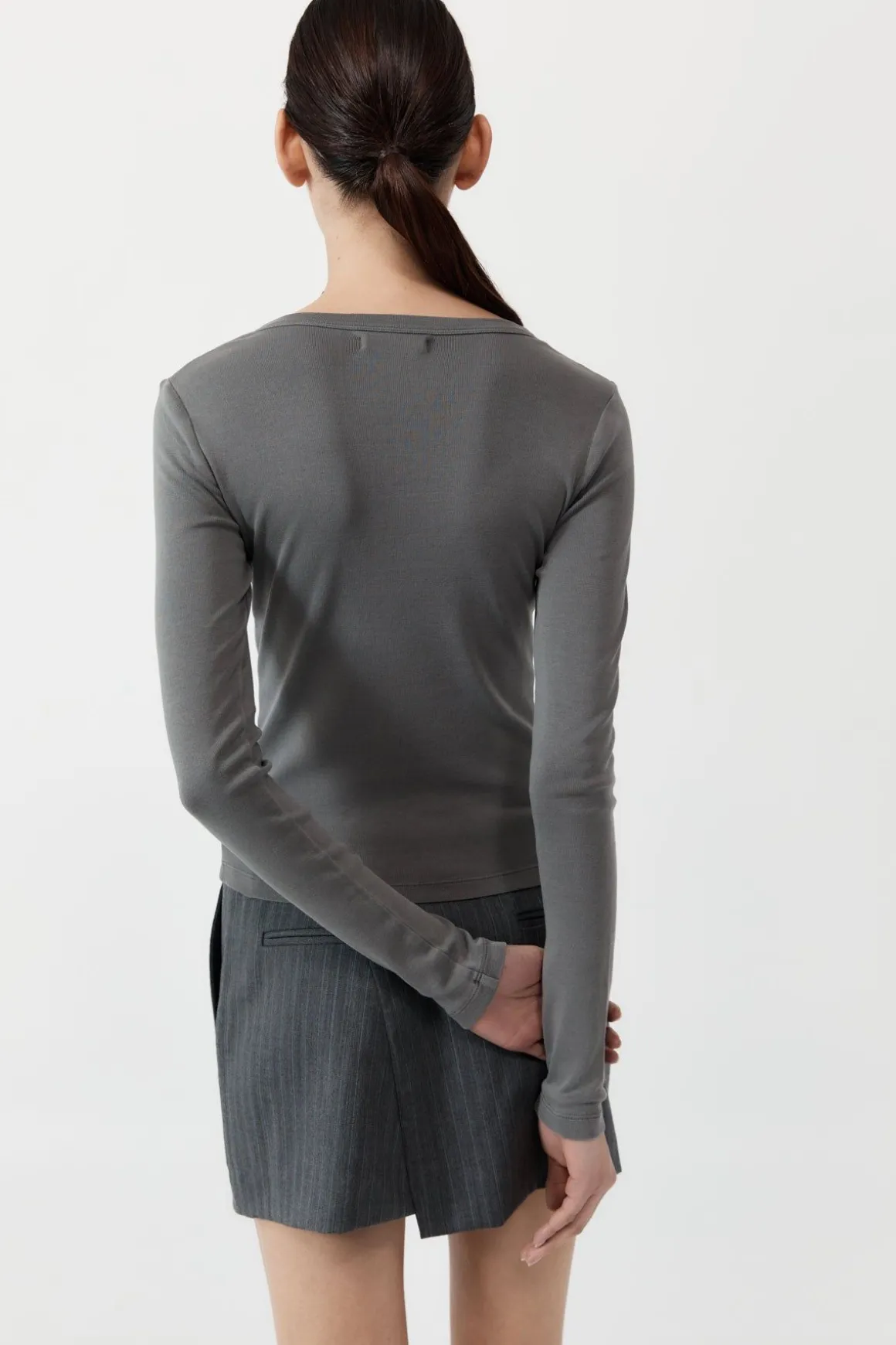 St. Agni Organic Cotton Long Sleeve Top - Pewter Grey
