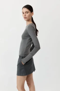 St. Agni Organic Cotton Long Sleeve Top - Pewter Grey