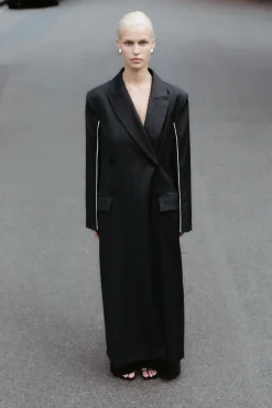 St. Agni Pinstripe Maxi Coat - Black