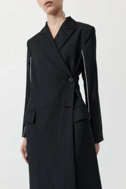 St. Agni Pinstripe Maxi Coat - Black