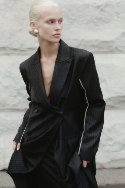 St. Agni Pinstripe Maxi Coat - Black