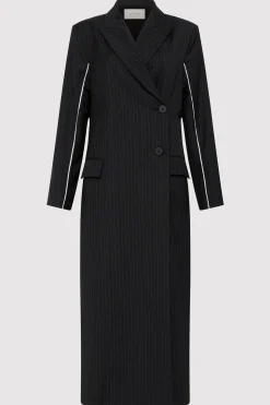 St. Agni Pinstripe Maxi Coat - Black