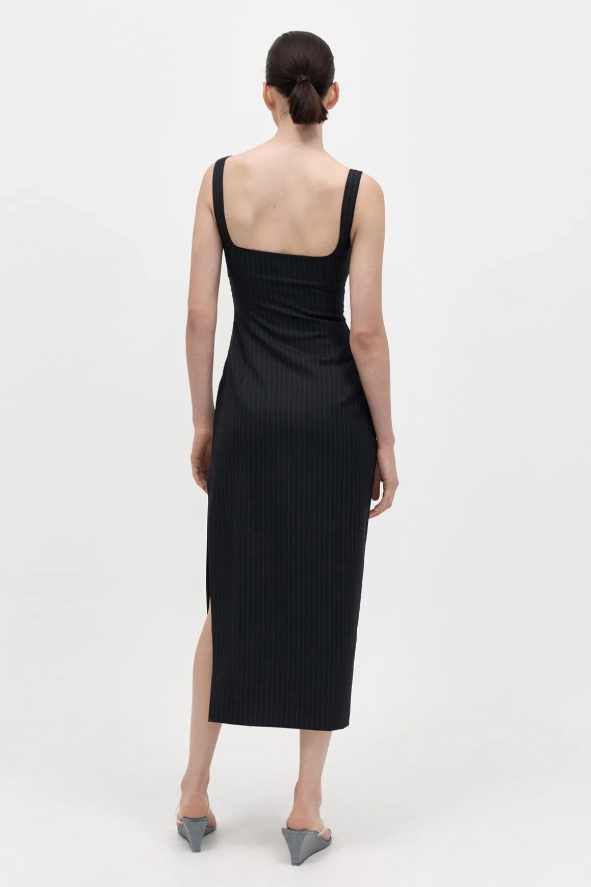 St. Agni Pinstripe Midi Dress - Black