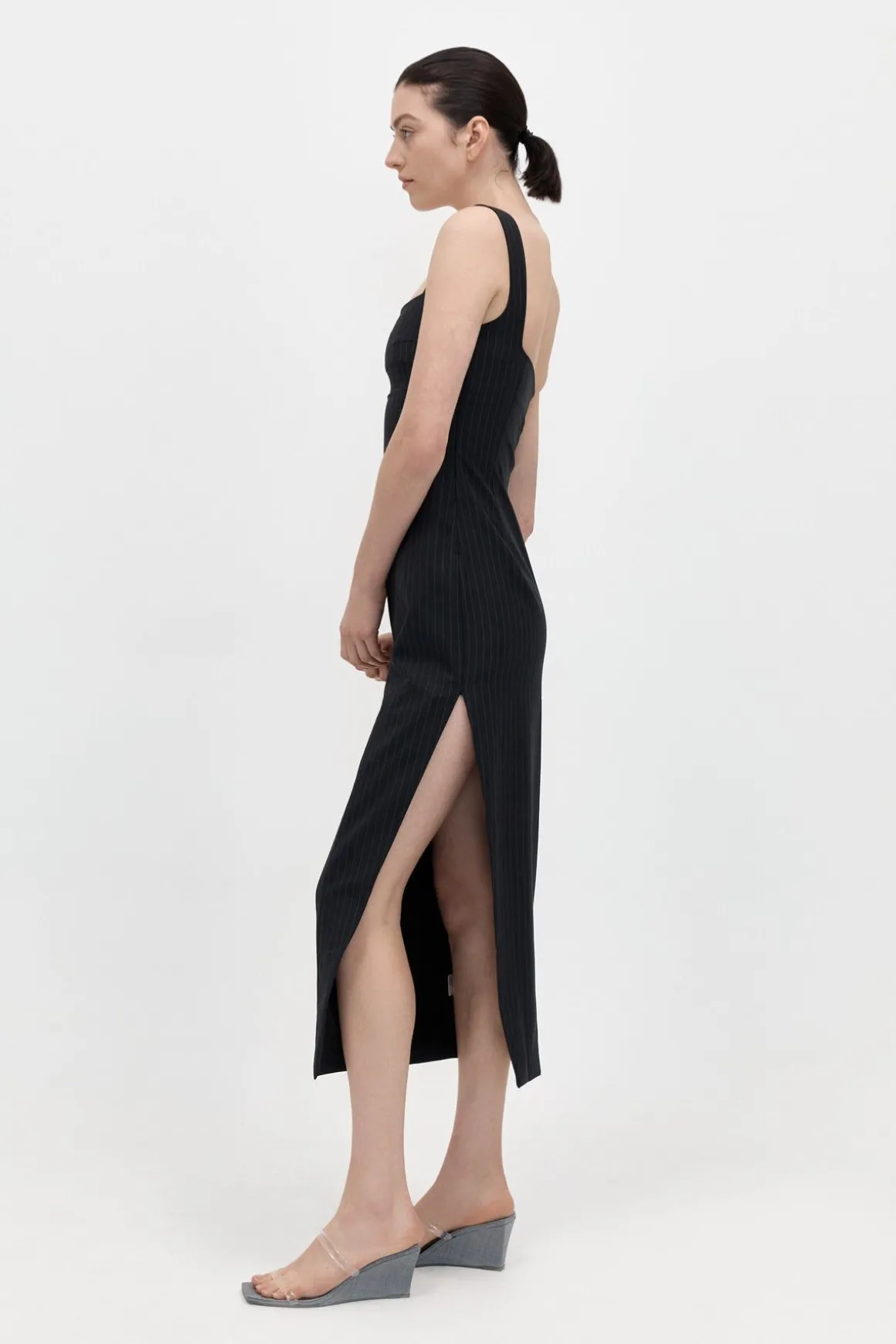 St. Agni Pinstripe Midi Dress - Black