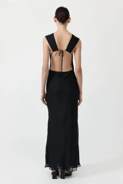 St. Agni Pinstripe Silk Maxi Dress - Black