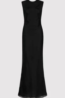 St. Agni Pinstripe Silk Maxi Dress - Black