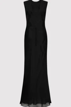 St. Agni Pinstripe Silk Maxi Dress - Black