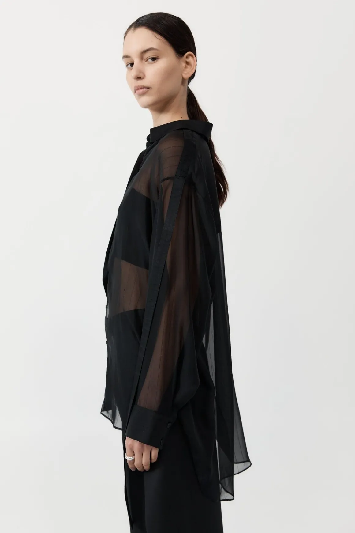 St. Agni Pinstripe Silk Shirt - Black