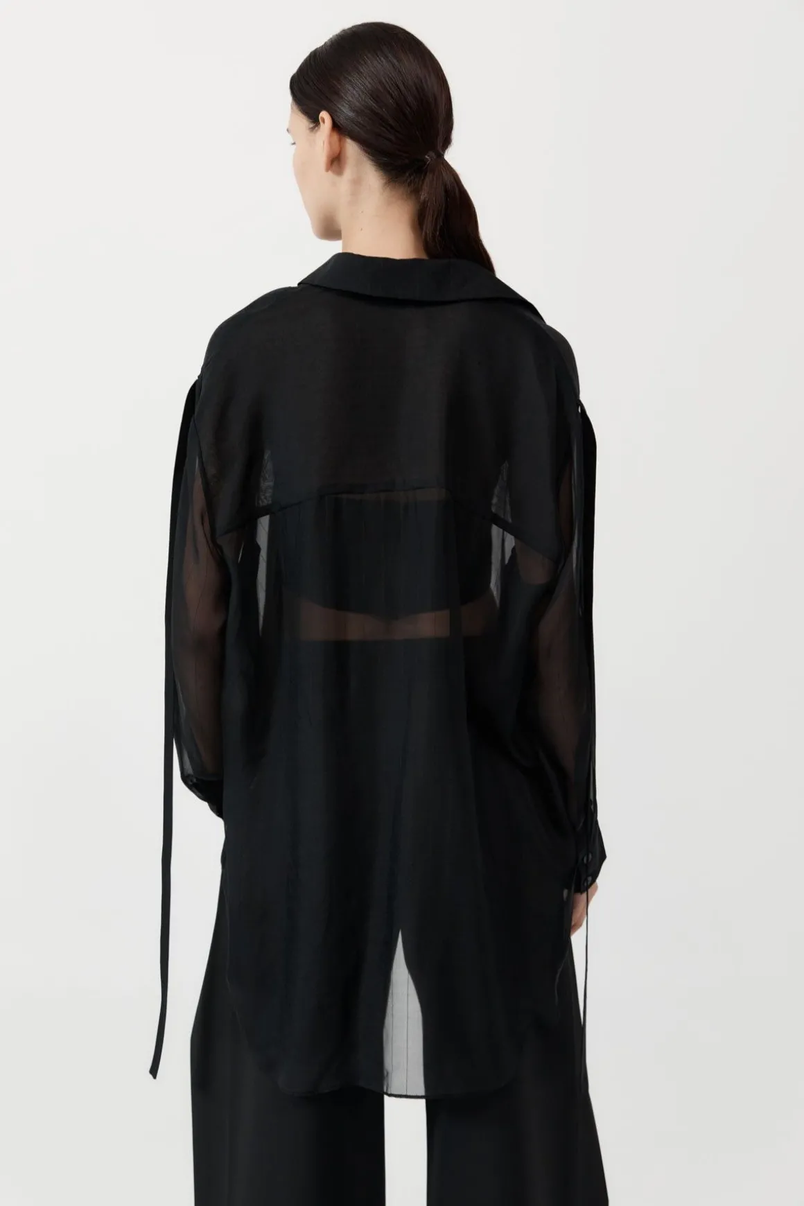 St. Agni Pinstripe Silk Shirt - Black