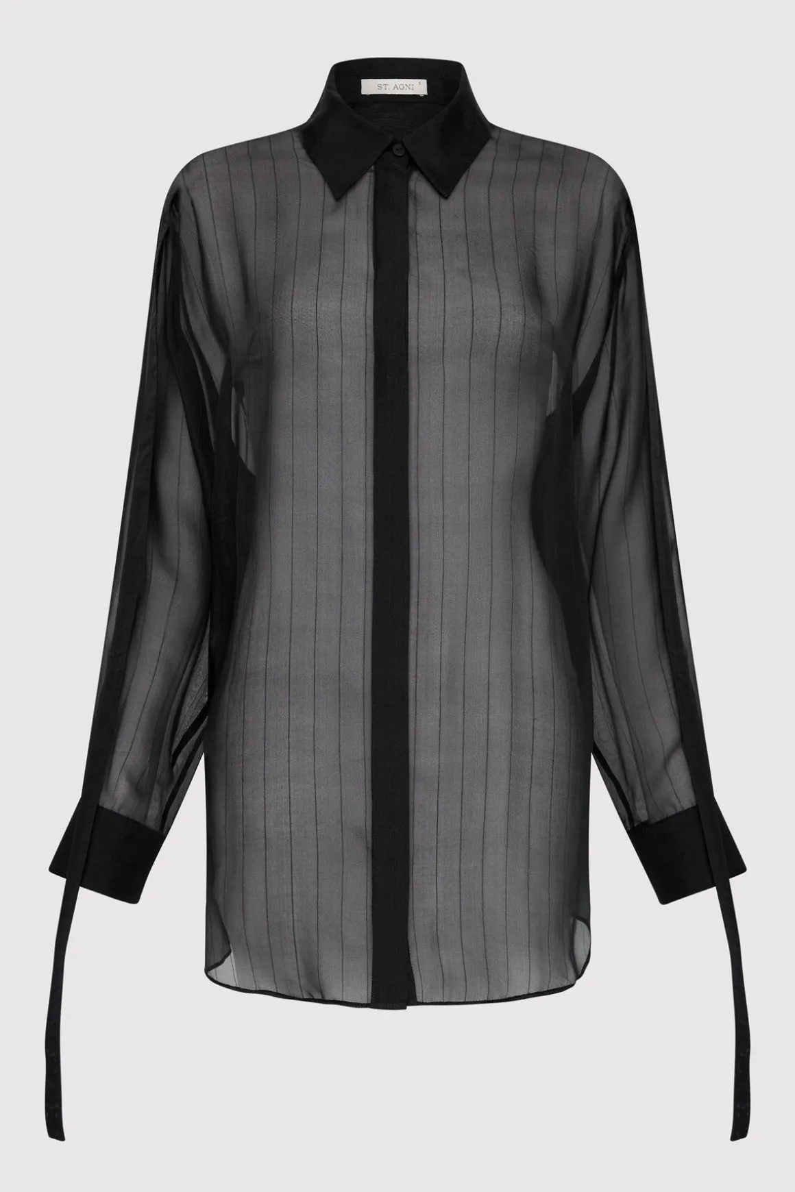 St. Agni Pinstripe Silk Shirt - Black