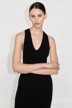 St. Agni Plunge Neck Knit Dress - Black