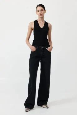St. Agni Plunge Neck Knit Top - Black