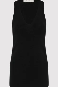 St. Agni Plunge Neck Knit Top - Black
