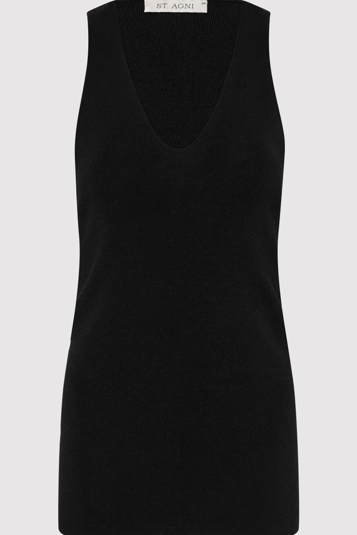 St. Agni Plunge Neck Knit Top - Black