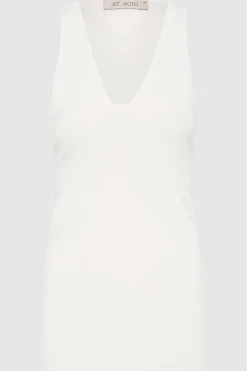 St. Agni Plunge Neck Knit Top - White