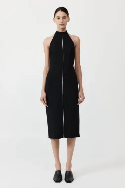 St. Agni Raw Edge Halter Dress - Black