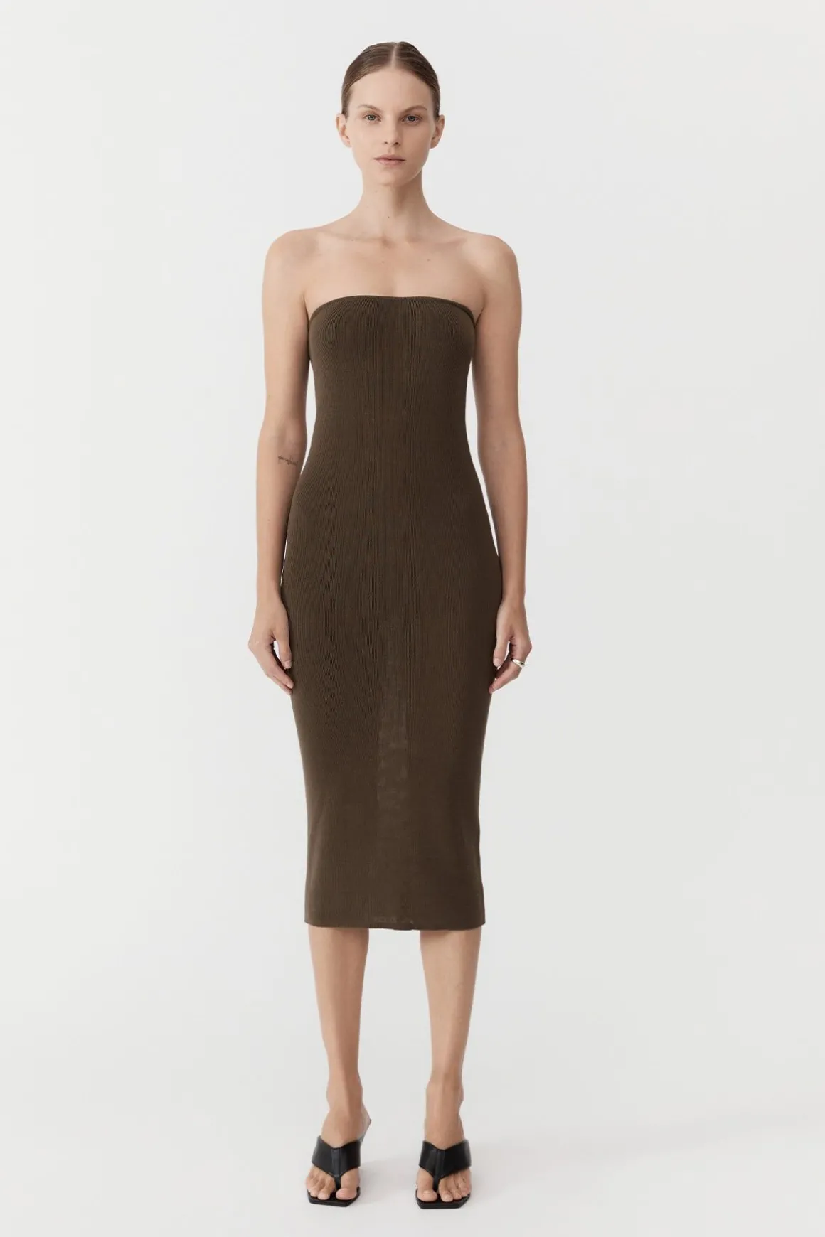 St. Agni 90s Strapless Knit Midi Dress - Kelp