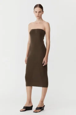 St. Agni 90s Strapless Knit Midi Dress - Kelp