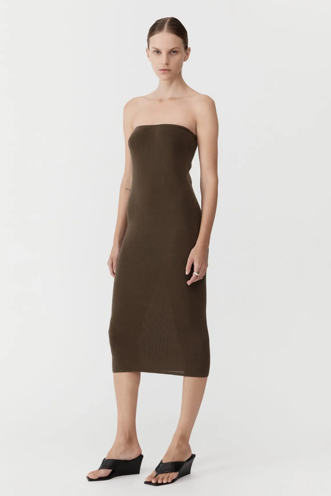 St. Agni 90s Strapless Knit Midi Dress - Kelp