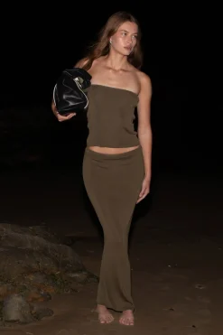 St. Agni 90s Strapless Knit Midi Dress - Kelp