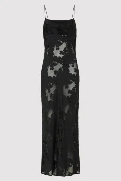 St. Agni Semi Sheer Floral Dress - Black