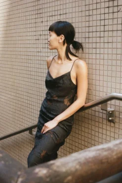 St. Agni Semi Sheer Floral Dress - Black