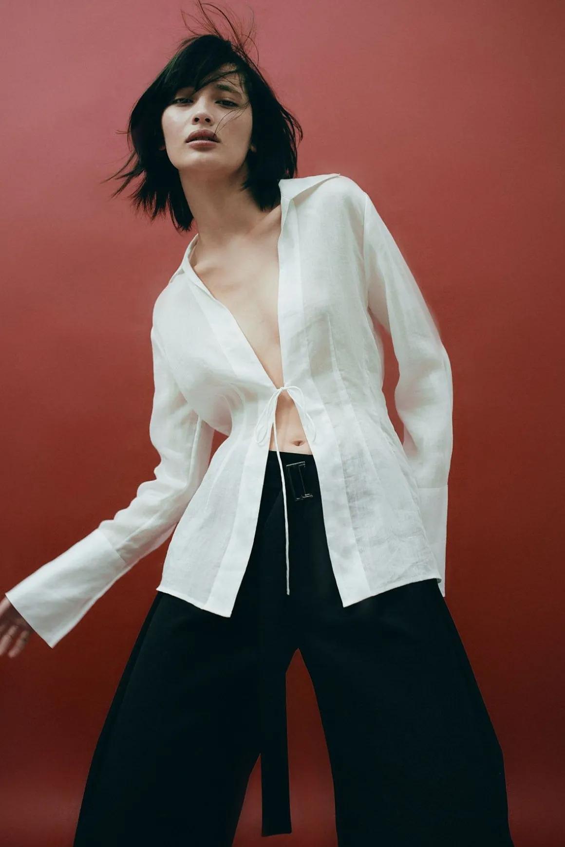 St. Agni Sheer Linen Tie Top - White