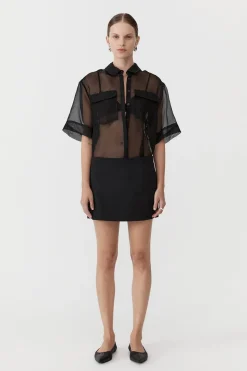 St. Agni Sheer Organza Shirt - Black