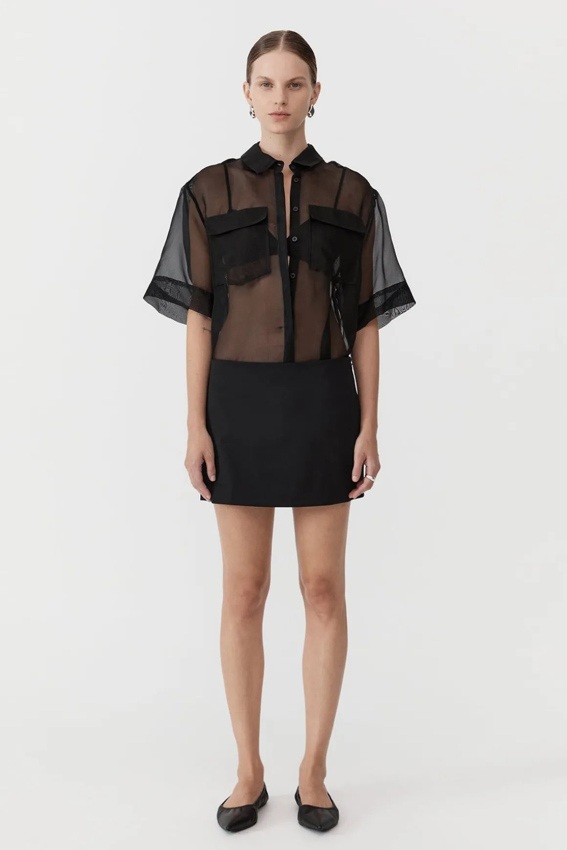 St. Agni Sheer Organza Shirt - Black