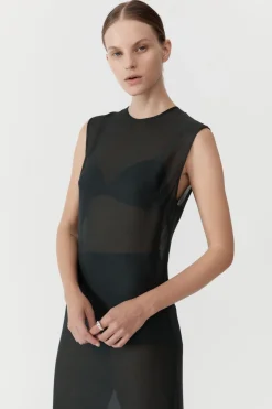 St. Agni Sheer Silk Gauze Dress - Soot