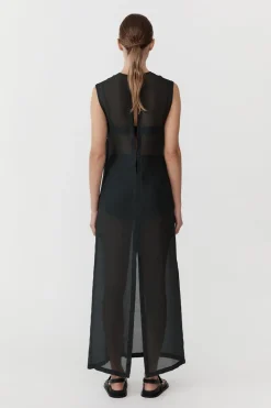 St. Agni Sheer Silk Gauze Dress - Soot
