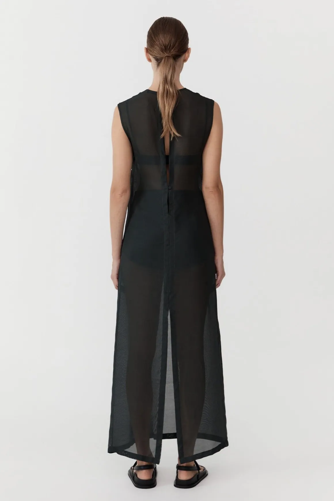 St. Agni Sheer Silk Gauze Dress - Soot