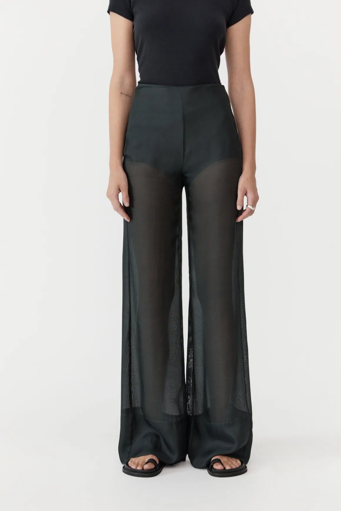 St. Agni Sheer Silk Gauze Pants - Soot