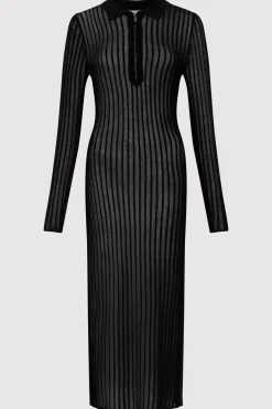 St. Agni Sheer Stripe Dress - Black
