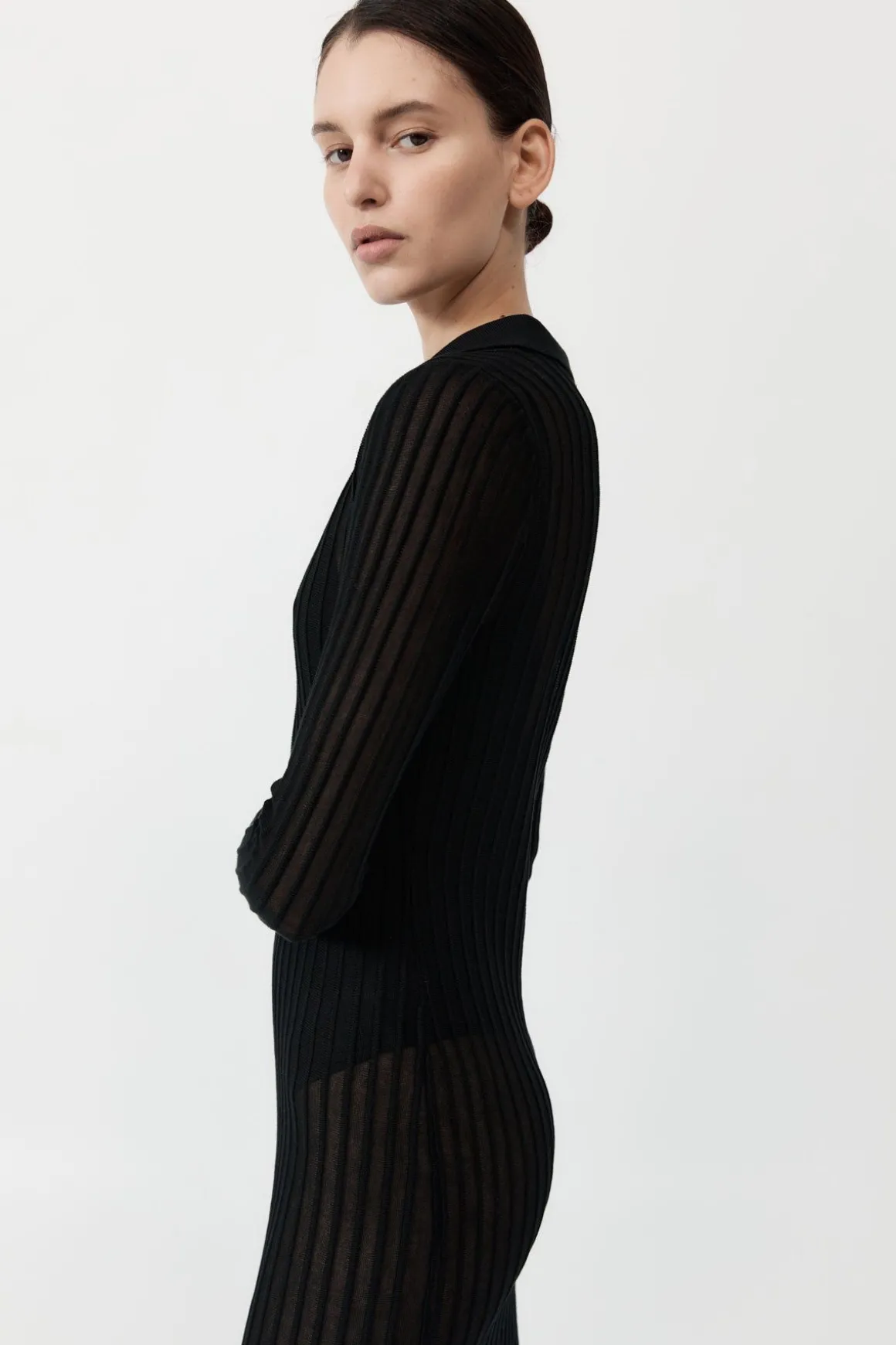 St. Agni Sheer Stripe Dress - Black