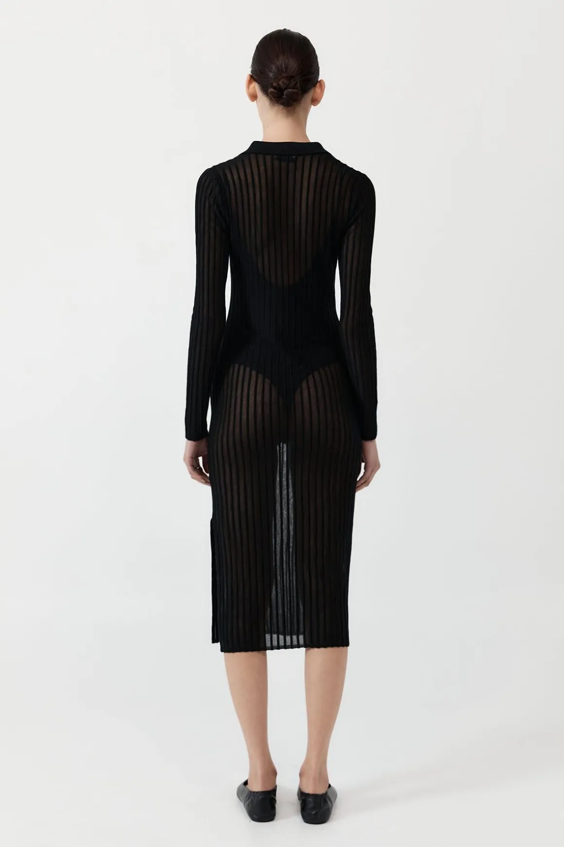 St. Agni Sheer Stripe Dress - Black