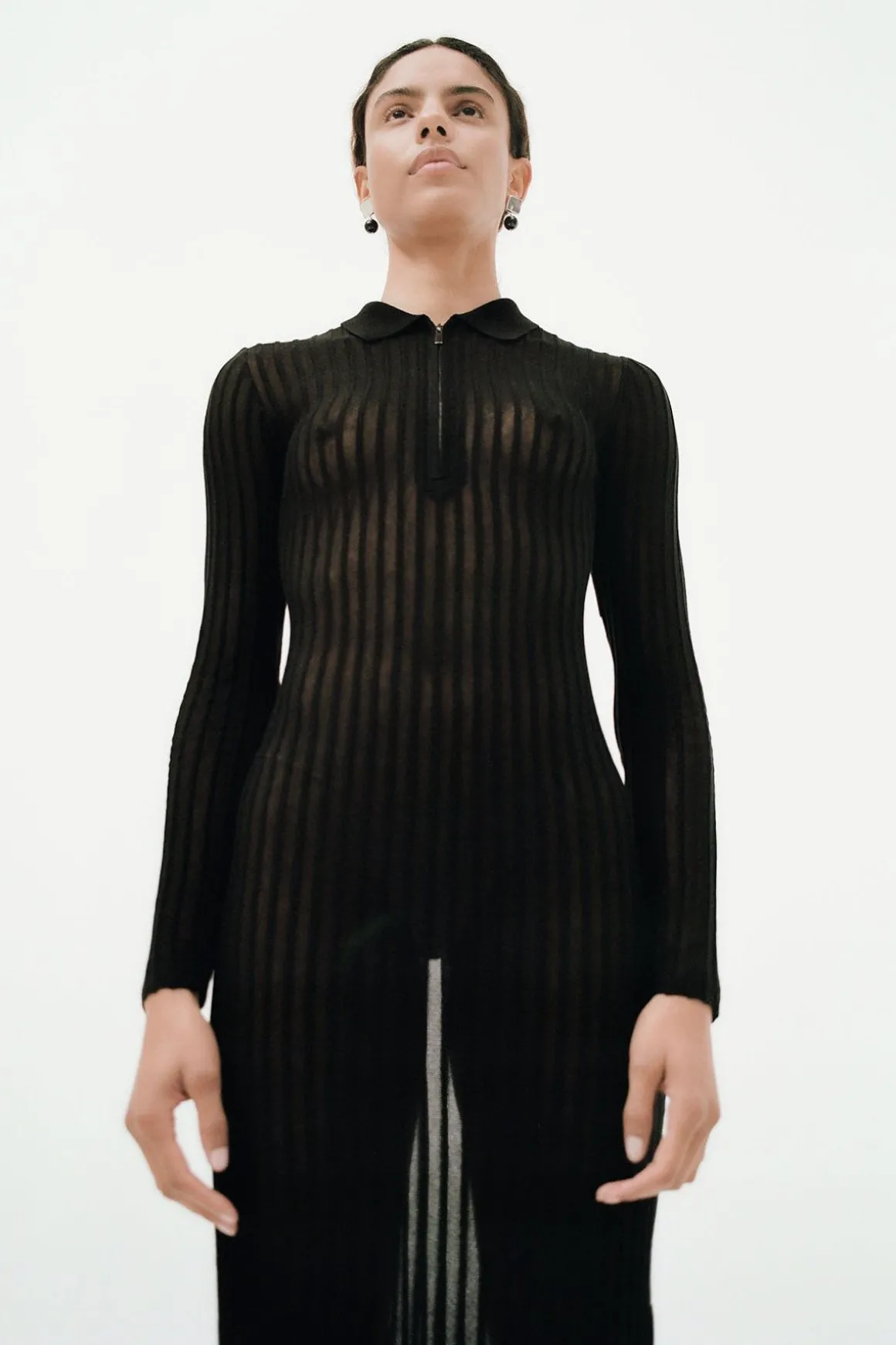 St. Agni Sheer Stripe Dress - Black