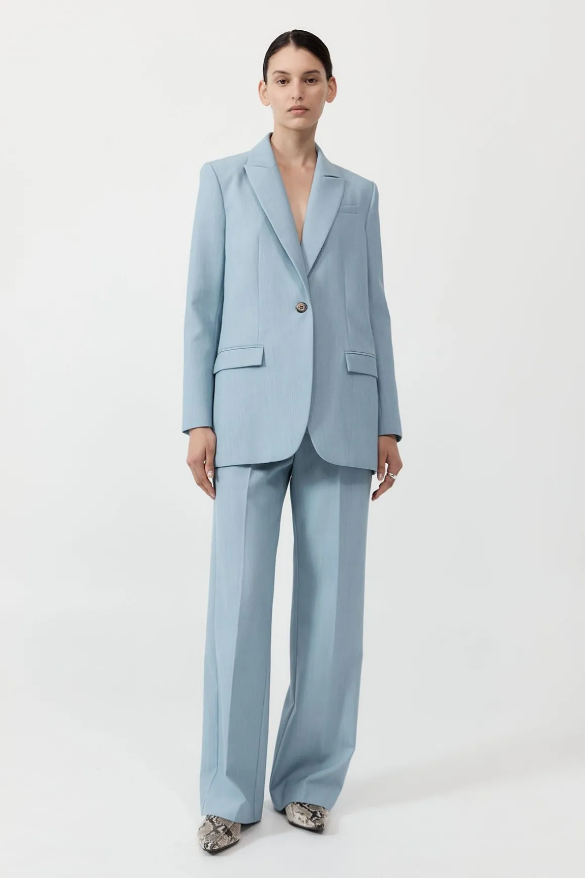 St. Agni Single Button Tailored Blazer - Stone Blue