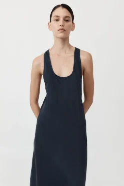 St. Agni Soft Silk Bias Tank Dress - Inkwell