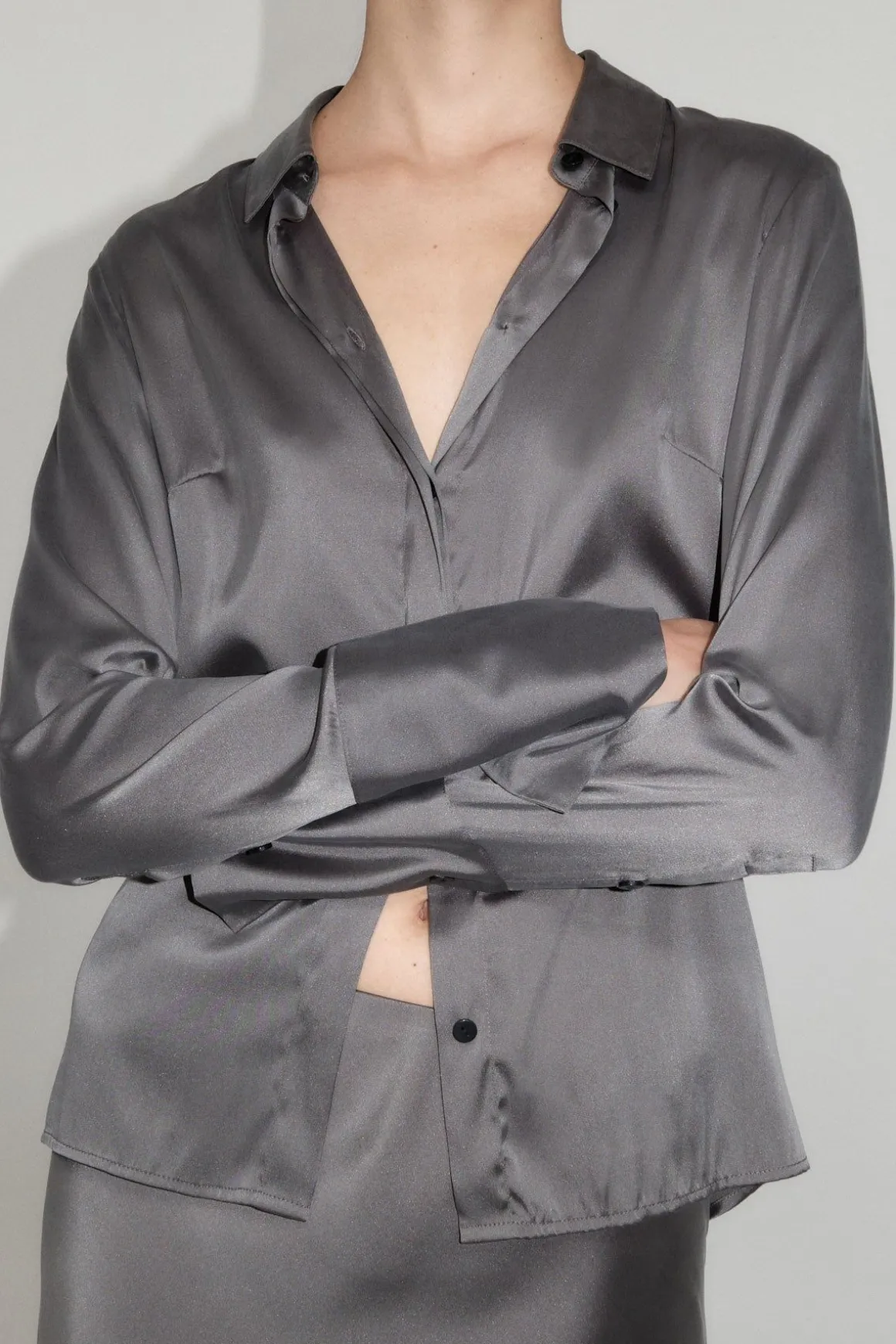 St. Agni Soft Silk Shirt - Pewter Grey