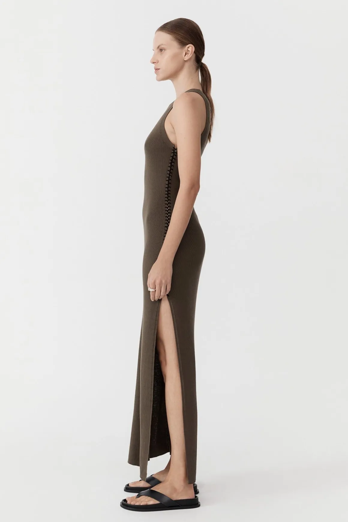 St. Agni Stitch Detail Dress - Kelp
