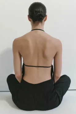 St. Agni Textured Silk Halter Top - Black