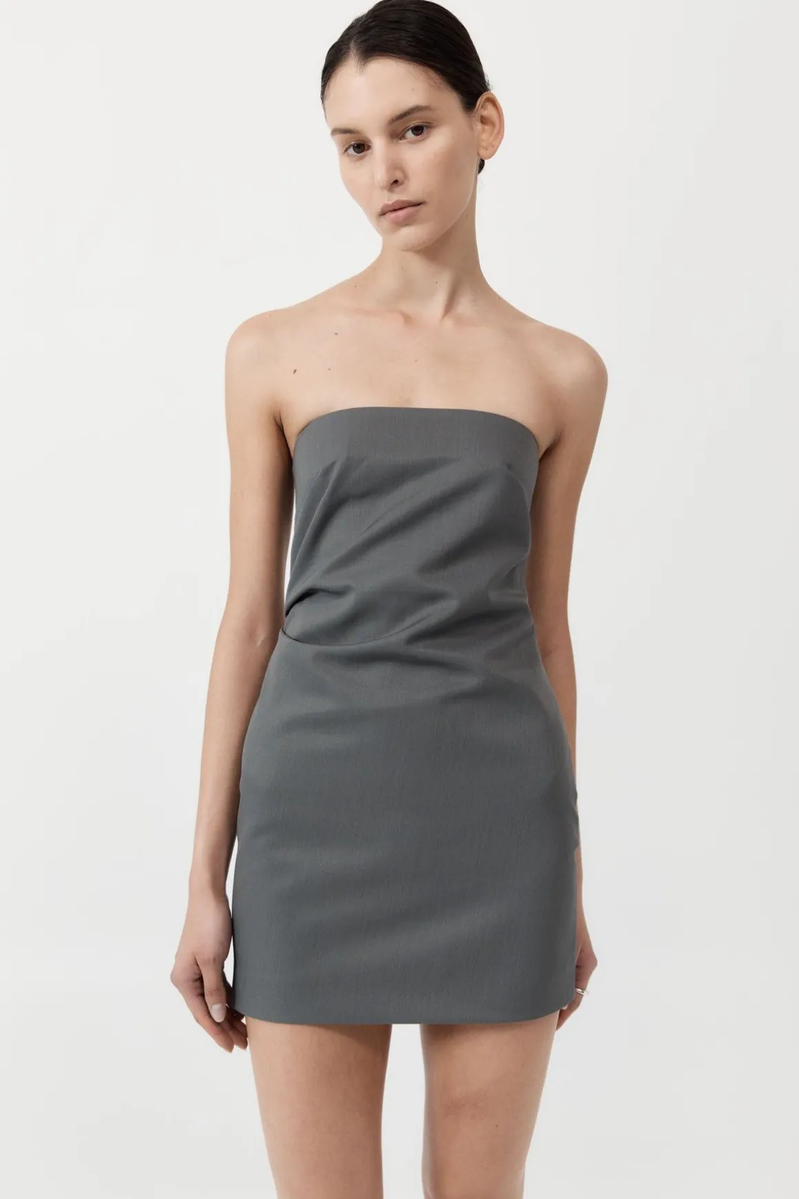 St. Agni Tuck Mini Dress - Pewter Grey