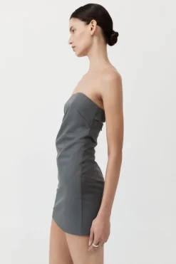 St. Agni Tuck Mini Dress - Pewter Grey